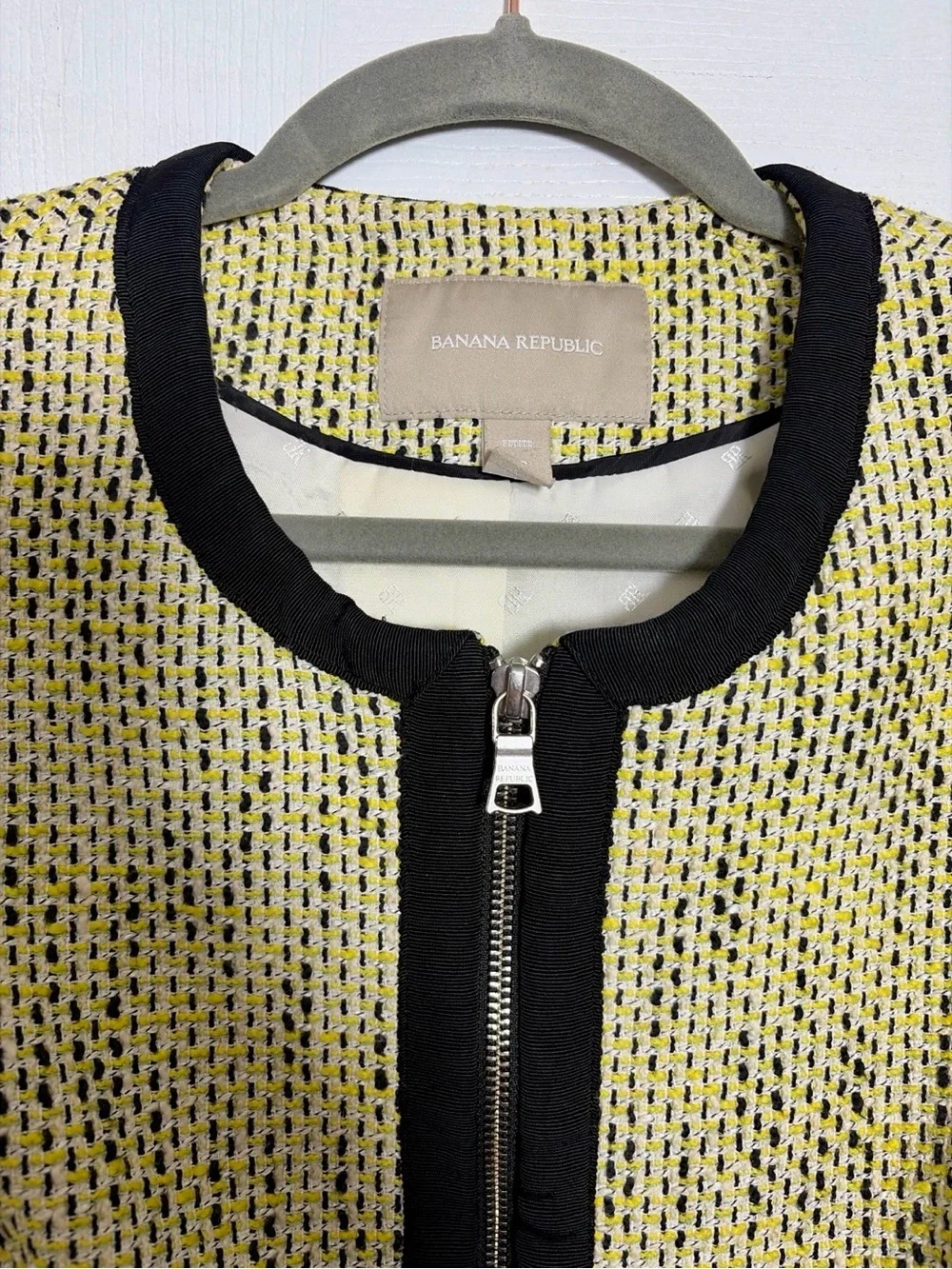 Banana Republic Yellow, Cream & Black Tweed Zip Jacket
